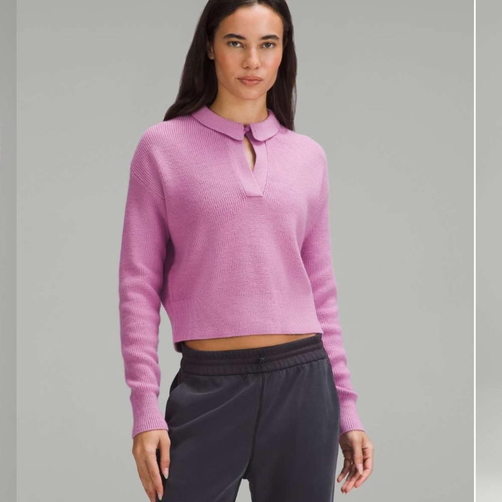 Lululemon Collared Merino‎ Wool-Blend Sweater in Dahlia Mauve